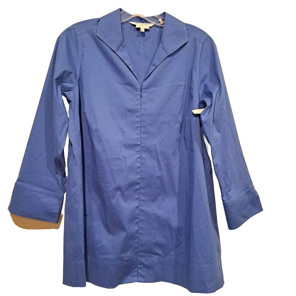 FOXCROFT NYC Lydia 3/4 Sleeve Tunic Top Blouse No Iron Stretch Full Zip Size 4